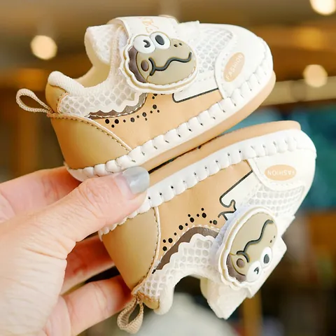Baby First Walker Shoes Soft Sole Anti-Slip Breathable Mesh Cartoon Dinosaur Pattern Infant Hook and Loop Toddler Prewalker Shoes
