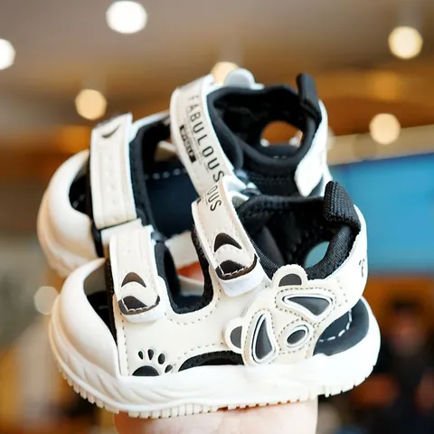 Toddler Sandals Soft Sole Anti-Slip Baby Walking Shoes Cartoon Panda Design Breathable Summer Beach Shoes For Infant Kids
