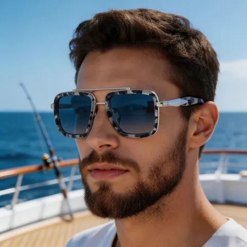 Men Polarized Sunglasses Retro Square Frame Double Bridge Metal And PC UV400 Protection Fashion Driving Eyewear