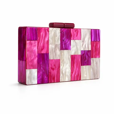 Pochette Da Sera In Acrilico Trama Marmorizzata Patchwork Borsa A Scatola Per Matrimonio Con Catena