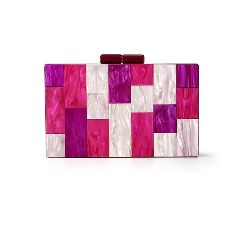 Pochette Da Sera In Acrilico Trama Marmorizzata Patchwork Borsa A Scatola Per Matrimonio Con Catena
