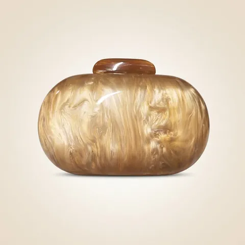 Acrylic Evening Bag Marble Texture Oval Hard Shell Clutch For Women Wedding Party Gala With Detachable Chain Strap