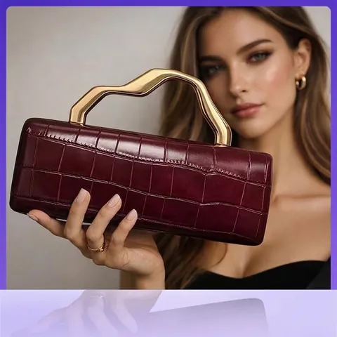 Crocodile Pattern PU Leather Evening Clutch Bag With Gold Wave Metal Handle And Chain Strap For Women Party