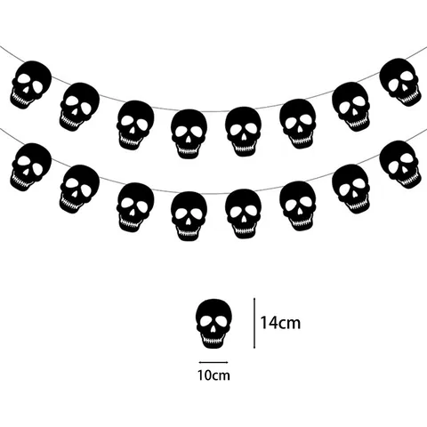 Banner Teschio Halloween Ghirlanda Decorazione Festa Spaventosa Carta Nera Cavo Pendente Sospeso Oggetti Di Scena