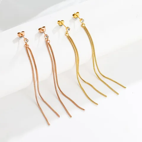 Pendientes de Botón con Borla Larga de Acero de Titanio con Diamante de Imitación para Mujer Pendientes Colgantes Joyería