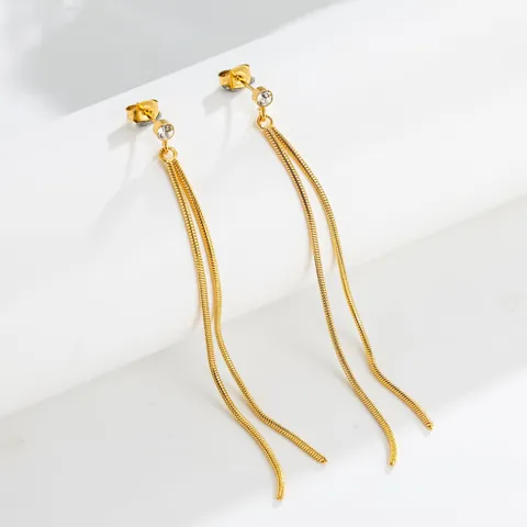 Pendientes de Botón con Borla Larga de Acero de Titanio con Diamante de Imitación para Mujer Pendientes Colgantes Joyería