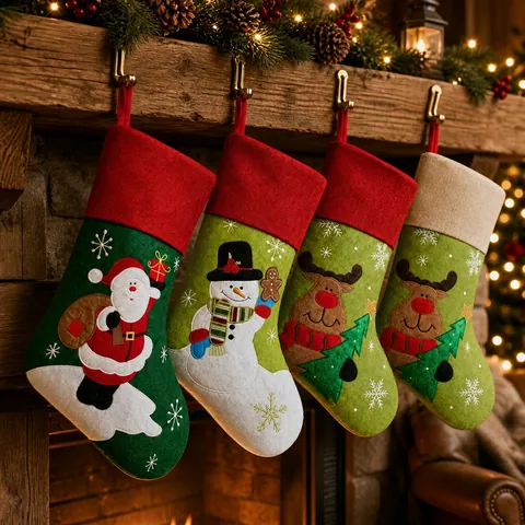 Calcetines de Navidad Festivos Papá Noel Muñeco de Nieve Reno Patrón Grande Xmas Hanging Bolsa de Regalo para Chimenea Vacaciones Casa Fiesta