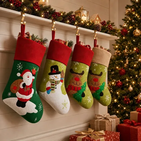 Calcetines de Navidad Festivos Papá Noel Muñeco de Nieve Reno Patrón Grande Xmas Hanging Bolsa de Regalo para Chimenea Vacaciones Casa Fiesta