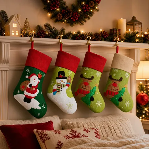 Calza Di Natale Feltro Iuta Motivi Babbo Natale Pupazzo Di Neve Renna Ornamento Appeso Camino Sacchetto Regalo Caramelle