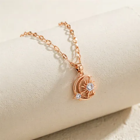 Collana Stella Luna Sole In Acciaio Inossidabile Oro Rosa Elegante Zircone Catena Clavicola Gioielli Per Donne Moda Minimalista