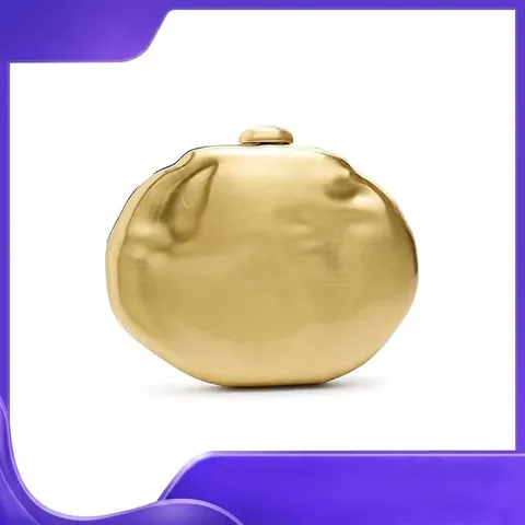 Bolso De Noche Metálico Irregular Oro Mate Forma Guijarro Bolso De Hombro Con Cadena Bolso De Mano Elegante Para Mujer