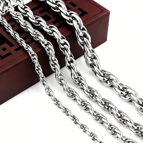 Unisex Bold Stainless Steel Twisted Rope Chain Necklace Bracelet Domineering Punk Jewelry For Men Women Daily Accessory
