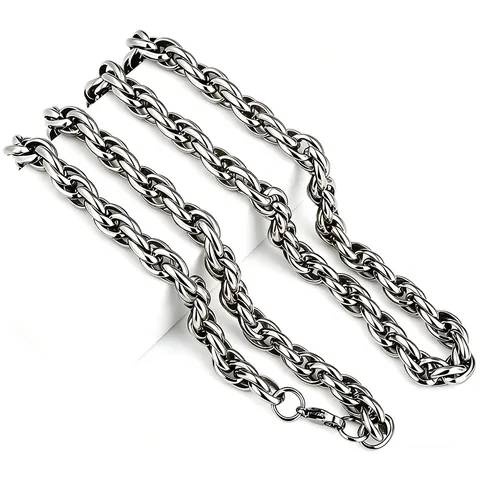 Unisex Bold Stainless Steel Twisted Rope Chain Necklace Bracelet Domineering Punk Jewelry For Men Women Daily Accessory