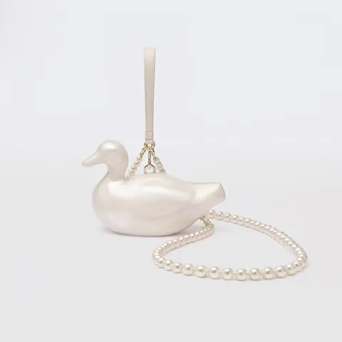 Bolso De Noche Creativo Con Forma De Pato De Acrílico Carcasa Rígida Perla Artificialda Con Cadena De Perlas Artificiales Para Mujer Boda Banquete