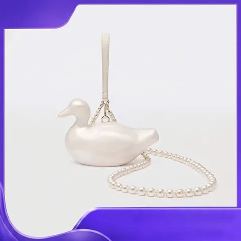 Creative Duck Shaped Acrylic Evening Clutch Bag Pearlescent Hard Shell With Artificial Pearl Chain Strap For Women Wedding Banquet