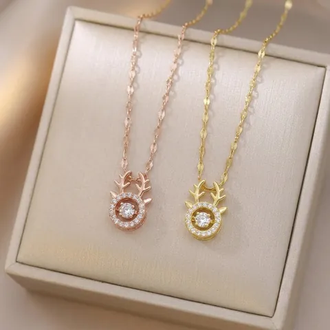 Collana Con Ciondolo A Corna Cuore Danzante Acciaio Al Titanio Zirconia Cubica Gioielli Eleganti Da Donna