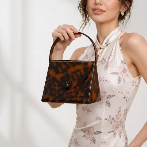 Vintage Acrylic Evening Bag Marble Texture Tortoiseshell Retro Square Clutch With Top Handle For Women Fashion