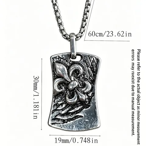 Vintage Edelstahl Fleur-de-lis Anhänger Halskette Für Herren Damen Retro Gothic Punk Relief Quadratisches Tag Box Kette