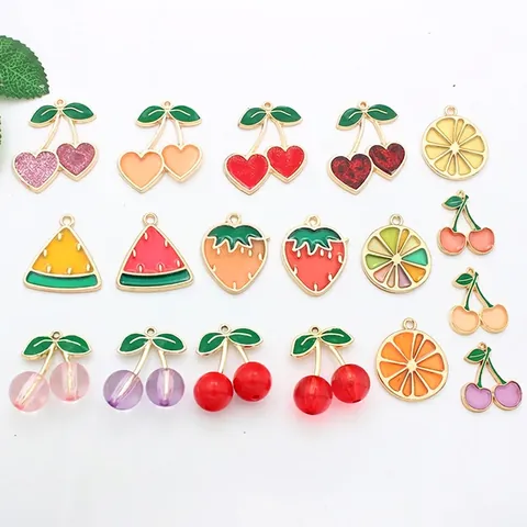 Alloy Enamel Fruit Charms DIY Jewelry Making Accessories Cherry Strawberry Watermelon Pendants For Earrings Necklace