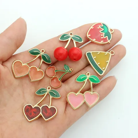 Alloy Enamel Fruit Charms DIY Jewelry Making Accessories Cherry Strawberry Watermelon Pendants For Earrings Necklace
