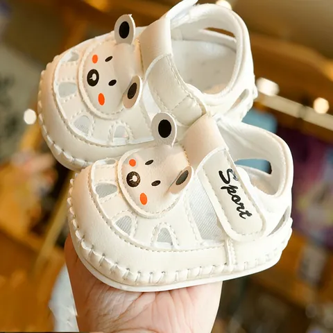 Sandali Estivi per Neonati Suola Morbida Antiscivolo Traspiranti Scarpe Primi Passi Modello Orso Cartone Animato Chiusura Velcro