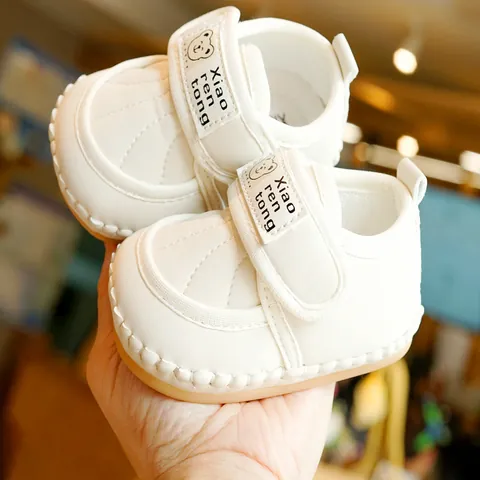 Baby Prewalker Shoes Soft Sole Anti-Slip Cartoon Bear Pattern Synthetic Leather Infant First Walking Shoes Casual Sneakers