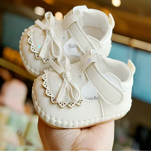 Infant Baby Girl Princess Shoes Soft Sole Anti-Slip Pre-Walker Bow Glitter Hook And Loop First Walkers Toddler Shoes