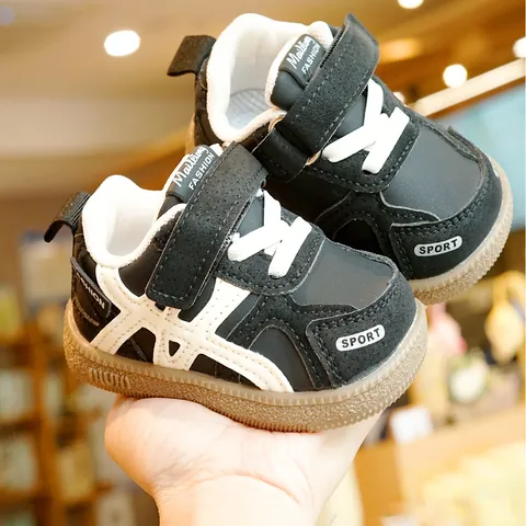 Toddler Baby Walking Shoes Non Slip Soft Sole Breathable Sporty Striped Infant Sneakers For Boys Girls Hook And Loop First Walkers