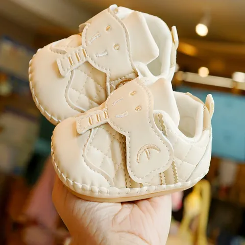 Infant Baby Soft Sole Prewalker Shoes Elephant Cartoon Quilted Synthetic Leather Non-slip First Walkers For Boys Girls