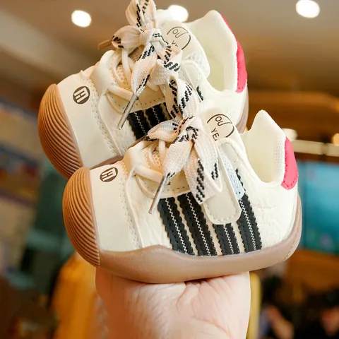 Baby Toddler Walking Shoes Anti-Slip Soft Sole Breathable Synthetic Leather Sneakers Magic Sticker Striped First Walker Shoes