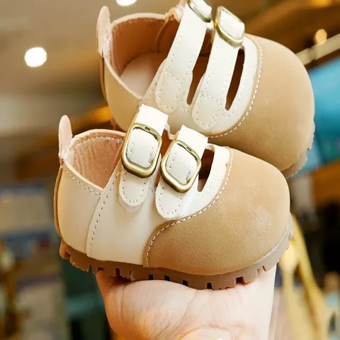 Infant Girls Walking Shoes Soft Sole Patchwork Buckle Velcro Anti-slip Breathable Retro Princess Style Toddlers Prewalker