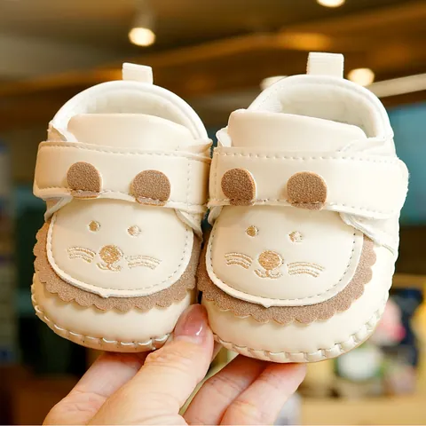 Soft Sole Baby First Walkers Non-slip Synthetic Leather Cartoon Animal Embroidery Velcro Infant Toddler Shoes For Boys Girls