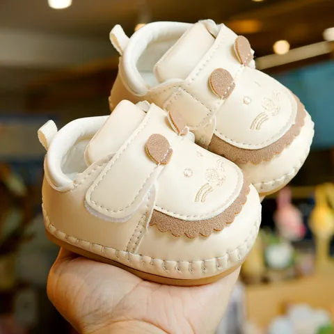 Soft Sole Baby First Walkers Non-slip Synthetic Leather Cartoon Animal Embroidery Velcro Infant Toddler Shoes For Boys Girls