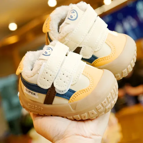 Toddler Baby Winter Warm Fleece Lined Shoes Soft Sole Non-Slip Cartoon Panda Velcro Synthetic Leather First Walker Sneaker