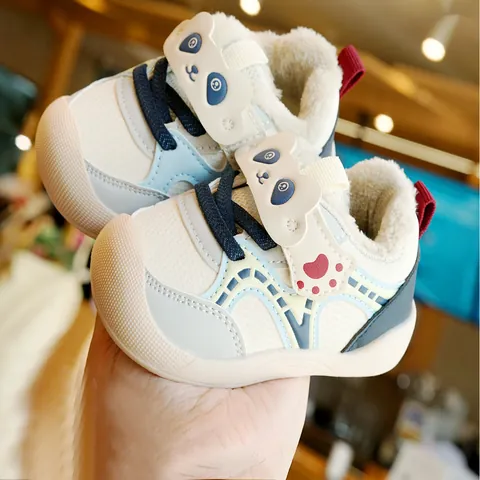 Winter Baby Fleece Prewalker Shoes Cartoon Panda Thickened Warm Non-slip Soft Sole Toddler First Walker Walking Shoes