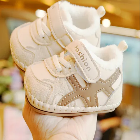 Scarpe Invernali Calde per Neonato Suola Morbida Antiscivolo Foderate in Ecopelliccia Primi Passi Sneakers a Righe per Bambini