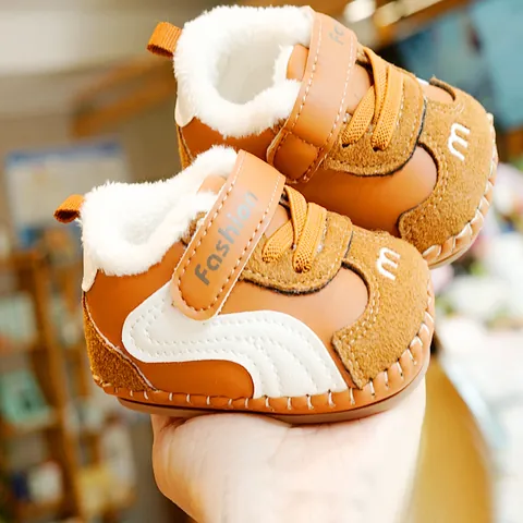 Baby Winter Snow Boots Faux Fur Lined Warm Soft Sole Pre-walker Shoes For Infants Toddlers Patchwork Anti-slip Shoes