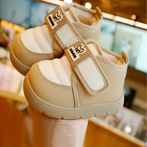 Baby Winter Snow Boots Fleece Lined Warm Anti-Slip First Walker Shoes Synthetic Leather Hook Loop Cartoon Infant Boots