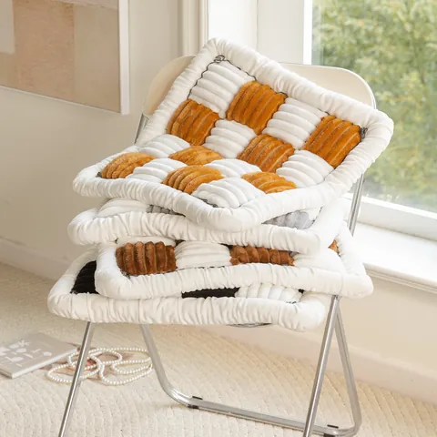 Retro Checkerboard Thickened Flannel Chair Cushion Vintage Plaid Seat Pad For Office Dining Room Home Decor Soft Quilted Mat