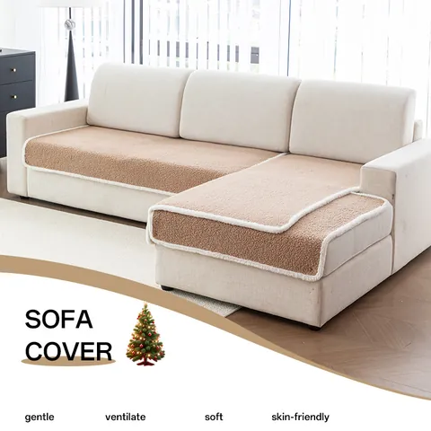 Cream Style Sherpa Lamb Wool Sofa Cover Non-slip Thick Warm Plush Sofa Cushion For Living Room L-shaped Sofa Protector Decorative Couch Pad