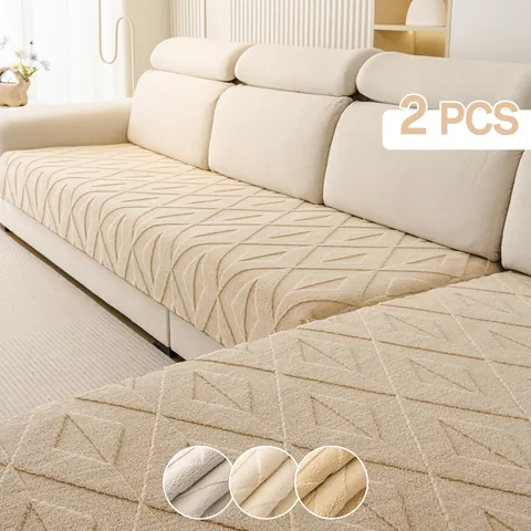 Thick Soft Velvet Sofa Cushion Cover Non-Slip Geometric Diamond Quilted Couch Protector For Living Room Modern Minimalist Furniture Slipcover