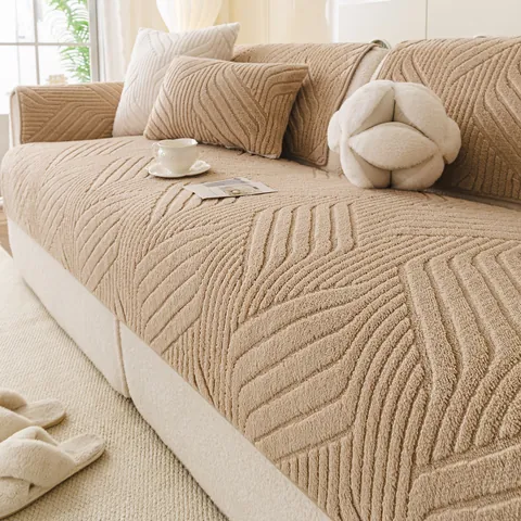 Noords Verdikte Zachte Fleece Bankmat Antislip Visgraatpatroon Bankhoes Beschermer Voor Woonkamer Warme Couch Seat Pad