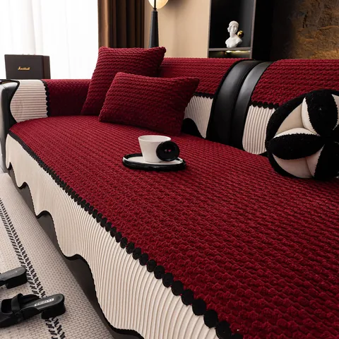 Cojín de Sofá de Pana Engrosada Funda de Sofá Antideslizante Con Borde Ondulado Protector de Muebles Decorativo Para Sala