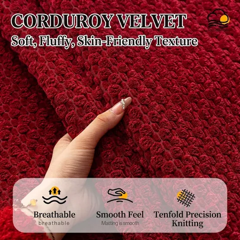 Coussin de Canapé en Velours Côtelé Épaissi Housse de Canapé Antidérapante Avec Bord Ondulé Protection de Meubles Décorative