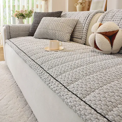 Moderno Minimalista Cuscino per Divano in Velluto a Coste Antiscivolo Protezione Mobili Spessa Texture Particellare Copridivano per Soggiorno Casa