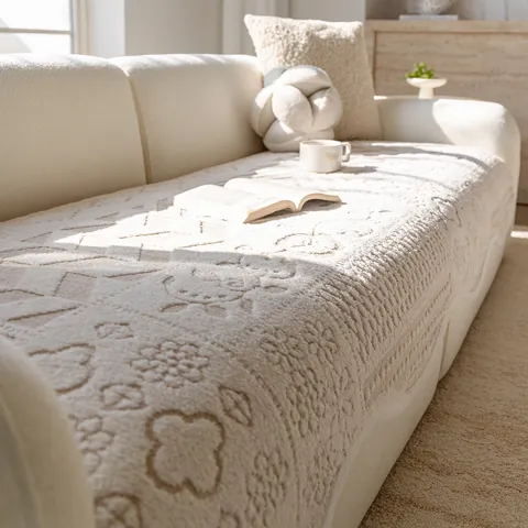 Luxurious Chenille Irregular Sofa Cushion Cover Wave Edge Anti Slip Thick Plush Furniture Protector Modern Home Decor