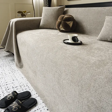 Modern Minimalistische Waterdichte Chenille Bankhoes Effen Kleur Wafeltextuur Antislip Meubelbeschermer Duurzame Krasbestendige Bankdeken Voor Woonkamer Decor