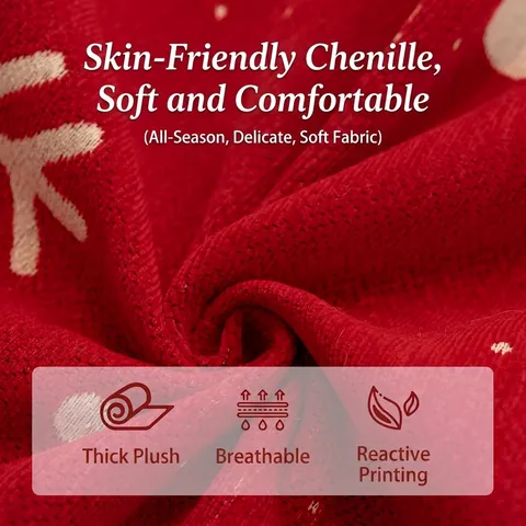 Christmas Chenille Sofa Cushion Red Non-slip Reindeer Snowflake Pattern Knitted Sofa Cover For Festive Home Decor Sofa Protector