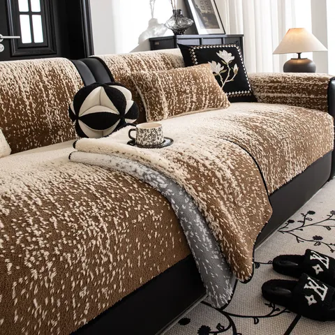 Alfombra de Sofá de Felpa de Lujo Engrosada Cálida Antideslizante Vellón de Algodón Suave Funda de Sofá Para Sala de Estar Moderno Protector de Muebles
