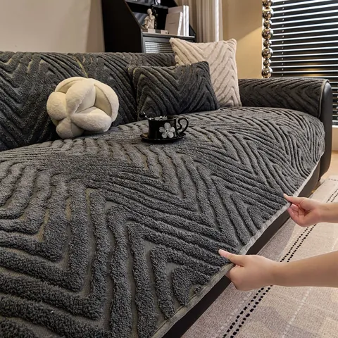 Cuscino per Divano in Velluto di Cotone Minimalista Moderno Motivo a Spina di Pesce Antiscivolo Ispessito Copridivano Inverno